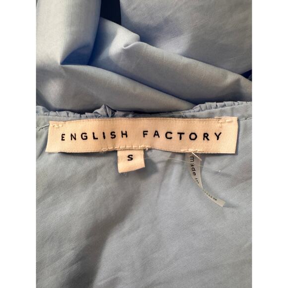 NEW ENGLISH FACTORY- Pastel Blue Ruffle Neckline Blouse Top Size S - Picture 9 of 11